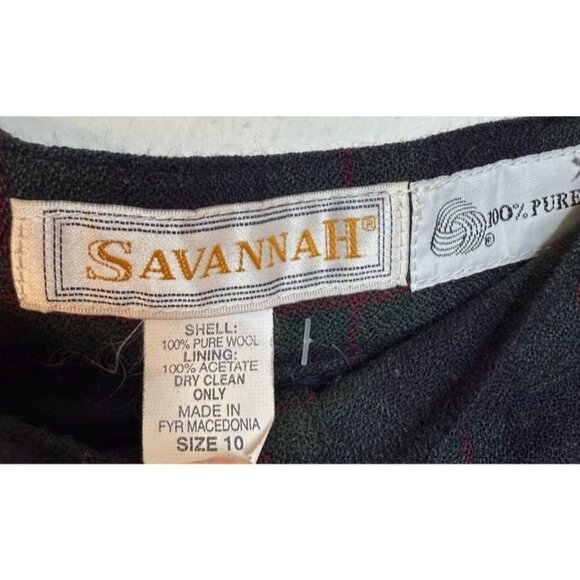 Vintage Savannah Wool Pleated Plaid Trousers Size 10 Green & Navy With Red Accen - Picture 2 of 6
